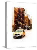 Urban Street Scene with a Yellow Taxi in Snow-Philippe Hugonnard-Stretched Canvas