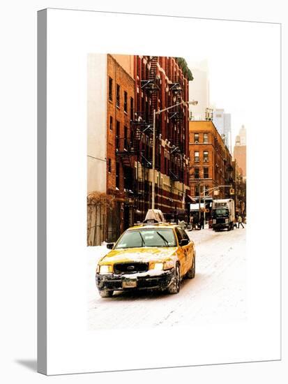 Urban Street Scene with a Yellow Taxi in Snow-Philippe Hugonnard-Stretched Canvas