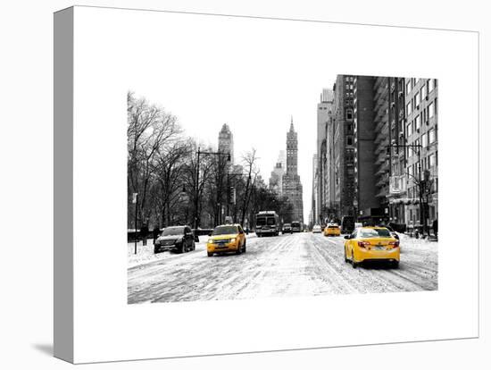 Urban Street Scene with a Yellow Taxi in Snow-Philippe Hugonnard-Stretched Canvas
