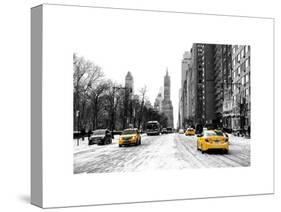 Urban Street Scene with a Yellow Taxi in Snow-Philippe Hugonnard-Stretched Canvas