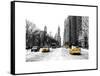 Urban Street Scene with a Yellow Taxi in Snow-Philippe Hugonnard-Framed Stretched Canvas