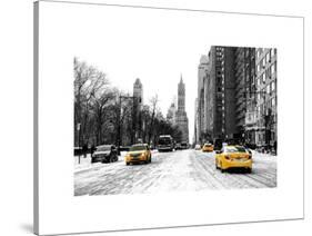 Urban Street Scene with a Yellow Taxi in Snow-Philippe Hugonnard-Stretched Canvas