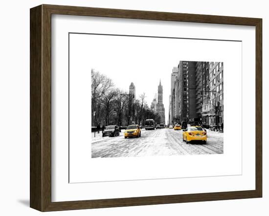 Urban Street Scene with a Yellow Taxi in Snow-Philippe Hugonnard-Framed Art Print