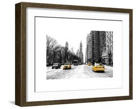 Urban Street Scene with a Yellow Taxi in Snow-Philippe Hugonnard-Framed Art Print