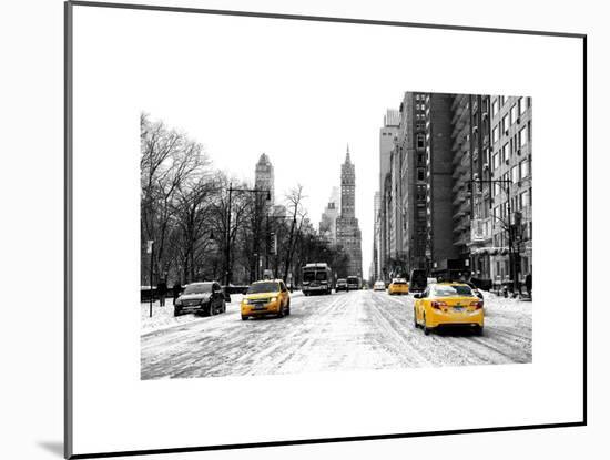 Urban Street Scene with a Yellow Taxi in Snow-Philippe Hugonnard-Mounted Art Print