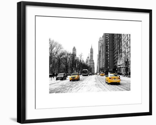 Urban Street Scene with a Yellow Taxi in Snow-Philippe Hugonnard-Framed Art Print