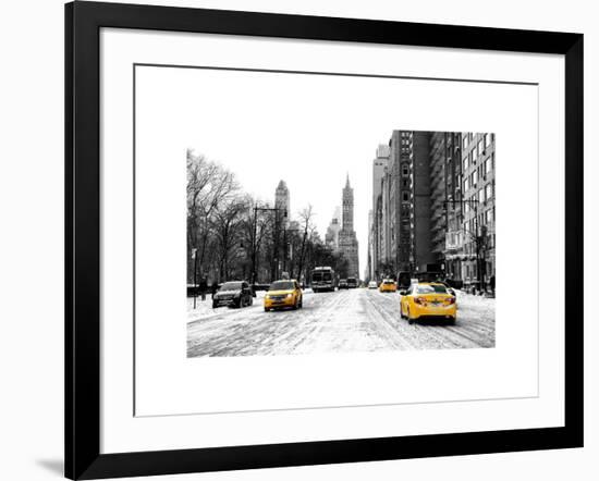 Urban Street Scene with a Yellow Taxi in Snow-Philippe Hugonnard-Framed Art Print