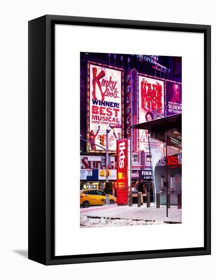 Urban Street Scene with a Yellow Taxi in Winter-Philippe Hugonnard-Framed Stretched Canvas