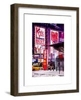 Urban Street Scene with a Yellow Taxi in Winter-Philippe Hugonnard-Framed Art Print