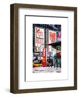 Urban Street Scene with a Yellow Taxi in Winter-Philippe Hugonnard-Framed Art Print