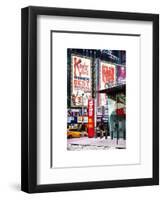 Urban Street Scene with a Yellow Taxi in Winter-Philippe Hugonnard-Framed Art Print