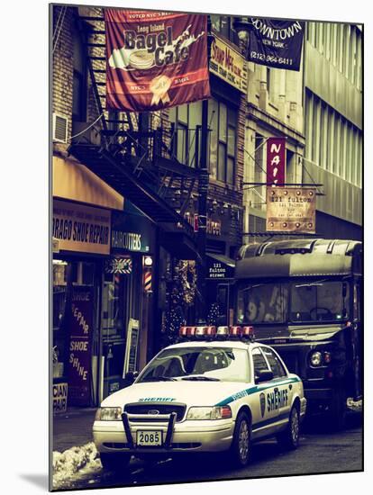 Urban Street Scene with NYC Sheriff Car in Fulton Street - Financial District - Manhattan-Philippe Hugonnard-Mounted Photographic Print