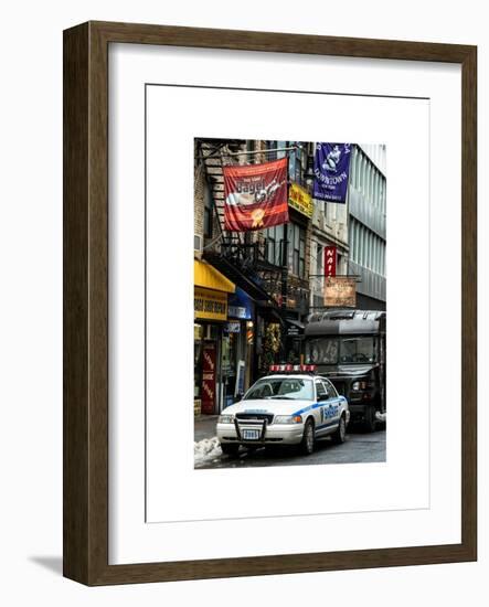 Urban Street Scene with NYC Sheriff Car in Fulton Street - Financial District - Manhattan-Philippe Hugonnard-Framed Art Print