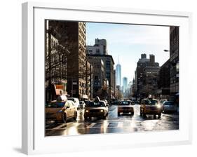 Urban Street Scene with NYC Yellow Taxis and the One World Trade Center of Manhattan in Winter-Philippe Hugonnard-Framed Photographic Print