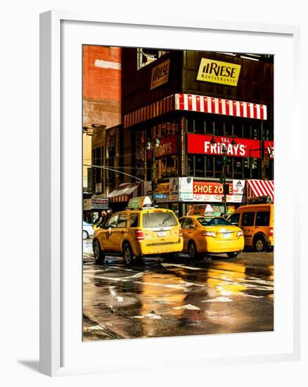 Urban Street Scene with NYC Yellow Taxis - Cabs in Winter-Philippe Hugonnard-Framed Photographic Print