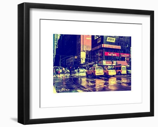 Urban Street Scene with NYC Yellow Taxis - Cabs in Winter-Philippe Hugonnard-Framed Art Print