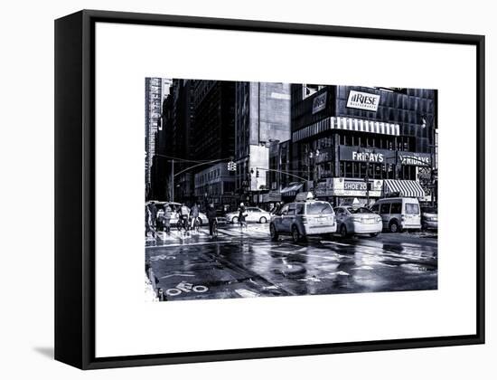 Urban Street Scene with NYC Yellow Taxis - Cabs in Winter-Philippe Hugonnard-Framed Stretched Canvas