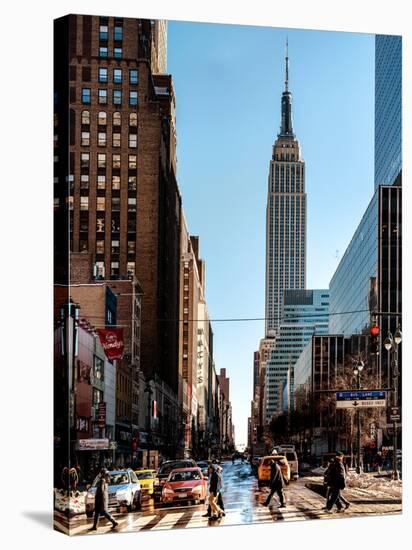 Urban Street Scene with the Empire State Building in Winter-Philippe Hugonnard-Stretched Canvas