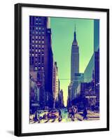 Urban Street Scene with the Empire State Building in Winter-Philippe Hugonnard-Framed Photographic Print