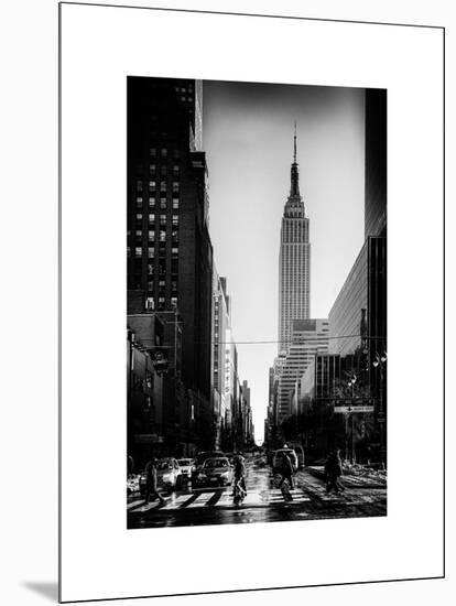 Urban Street Scene with the Empire State Building in Winter-Philippe Hugonnard-Mounted Art Print