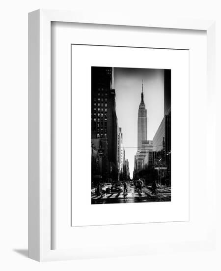 Urban Street Scene with the Empire State Building in Winter-Philippe Hugonnard-Framed Art Print