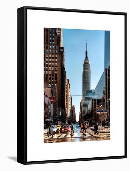 Urban Street Scene with the Empire State Building in Winter-Philippe Hugonnard-Framed Stretched Canvas