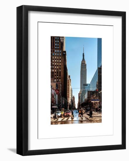 Urban Street Scene with the Empire State Building in Winter-Philippe Hugonnard-Framed Art Print