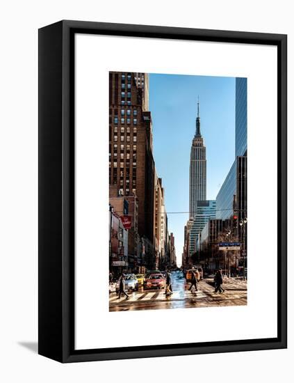 Urban Street Scene with the Empire State Building in Winter-Philippe Hugonnard-Framed Stretched Canvas