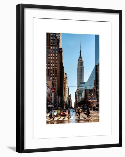 Urban Street Scene with the Empire State Building in Winter-Philippe Hugonnard-Framed Art Print