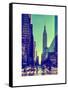 Urban Street Scene with the Empire State Building in Winter-Philippe Hugonnard-Framed Stretched Canvas