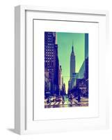 Urban Street Scene with the Empire State Building in Winter-Philippe Hugonnard-Framed Art Print
