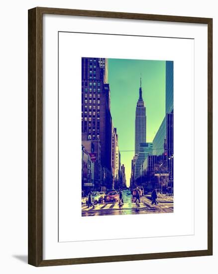 Urban Street Scene with the Empire State Building in Winter-Philippe Hugonnard-Framed Art Print