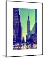 Urban Street Scene with the Empire State Building in Winter-Philippe Hugonnard-Mounted Art Print