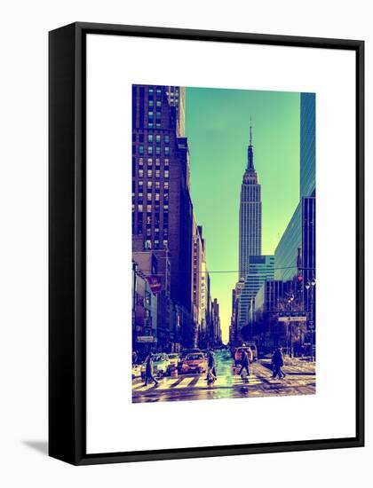 Urban Street Scene with the Empire State Building in Winter-Philippe Hugonnard-Framed Stretched Canvas