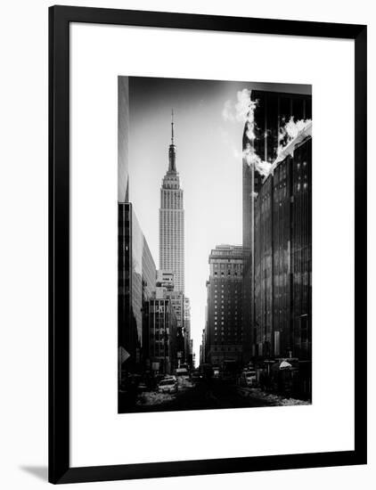 Urban Street Scene with the Empire State Building in Winter-Philippe Hugonnard-Framed Art Print