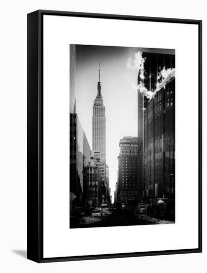 Urban Street Scene with the Empire State Building in Winter-Philippe Hugonnard-Framed Stretched Canvas