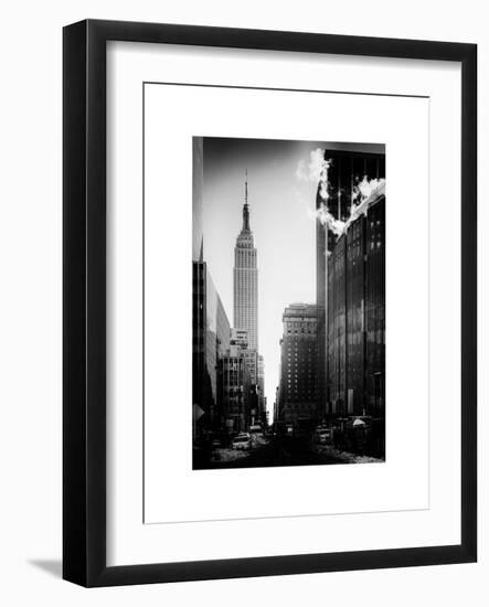 Urban Street Scene with the Empire State Building in Winter-Philippe Hugonnard-Framed Art Print