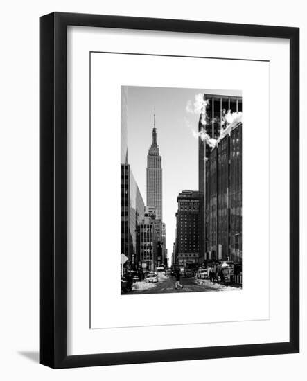 Urban Street Scene with the Empire State Building in Winter-Philippe Hugonnard-Framed Art Print