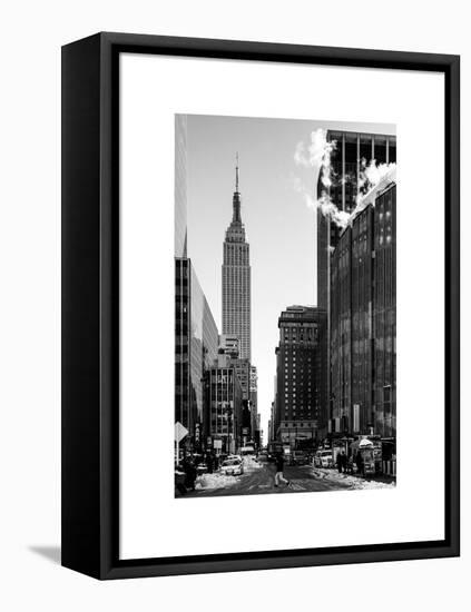 Urban Street Scene with the Empire State Building in Winter-Philippe Hugonnard-Framed Stretched Canvas