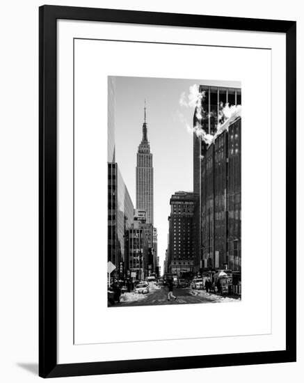 Urban Street Scene with the Empire State Building in Winter-Philippe Hugonnard-Framed Art Print