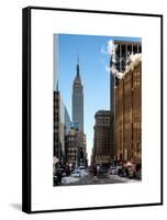 Urban Street Scene with the Empire State Building in Winter-Philippe Hugonnard-Framed Stretched Canvas