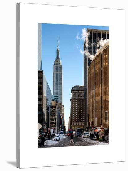 Urban Street Scene with the Empire State Building in Winter-Philippe Hugonnard-Stretched Canvas