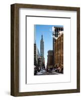 Urban Street Scene with the Empire State Building in Winter-Philippe Hugonnard-Framed Art Print