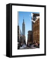 Urban Street Scene with the Empire State Building in Winter-Philippe Hugonnard-Framed Stretched Canvas