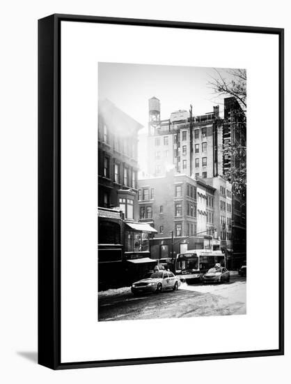 Urban Street Scene with Yellow Taxi in Winter-Philippe Hugonnard-Framed Stretched Canvas