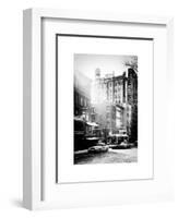 Urban Street Scene with Yellow Taxi in Winter-Philippe Hugonnard-Framed Art Print