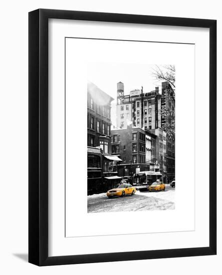 Urban Street Scene with Yellow Taxi in Winter-Philippe Hugonnard-Framed Art Print