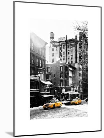 Urban Street Scene with Yellow Taxi in Winter-Philippe Hugonnard-Mounted Art Print