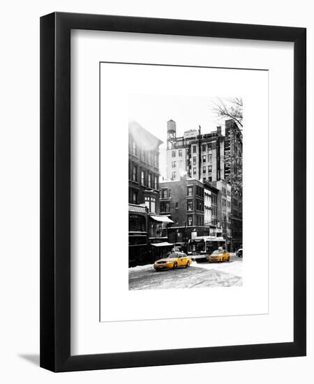 Urban Street Scene with Yellow Taxi in Winter-Philippe Hugonnard-Framed Art Print