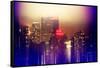 Urban Stretch Series - Manhattan at Misty Night with New Yorker Hotel - New York-Philippe Hugonnard-Framed Stretched Canvas